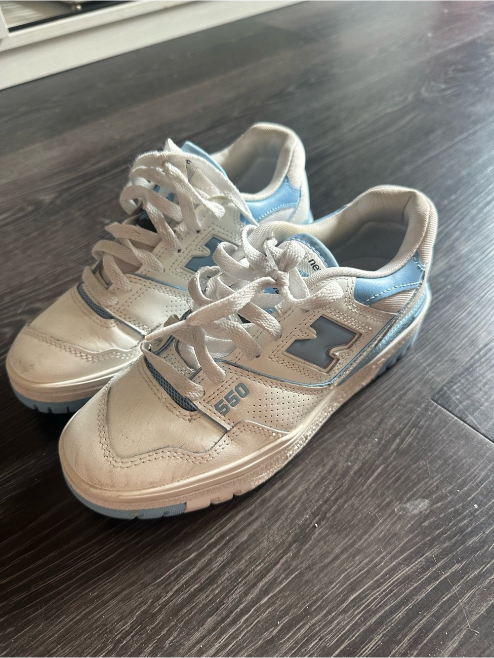 New Balance White and Light Blue 550 Kids Sneakers